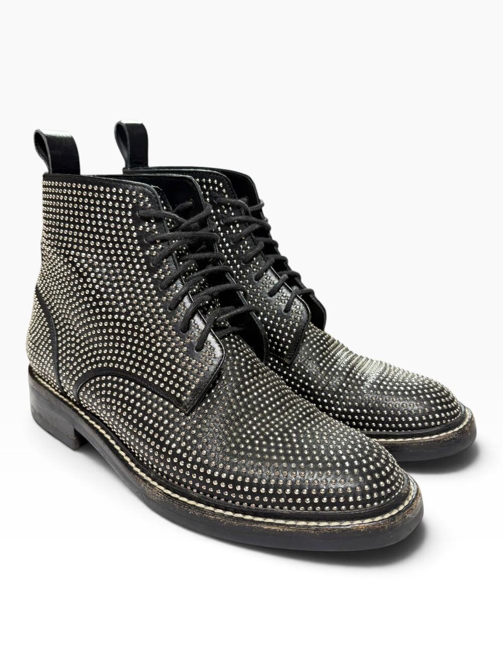 Saint Laurent Paris William 25 Studded Leather Lace Up Boots Black 38 8